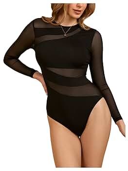 トップス josemoon SHEER BODY SUITS Amazon.com: Milumia Women's Cut Out Sheer Mesh Long Sleeve